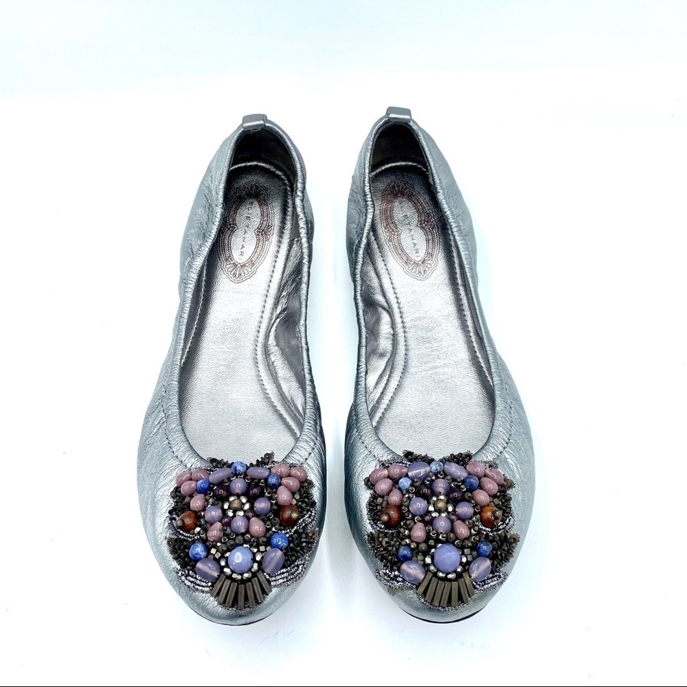Ellie Tahiti pewter ballerina flats with stones on the toe size 36 1/2 USA 6